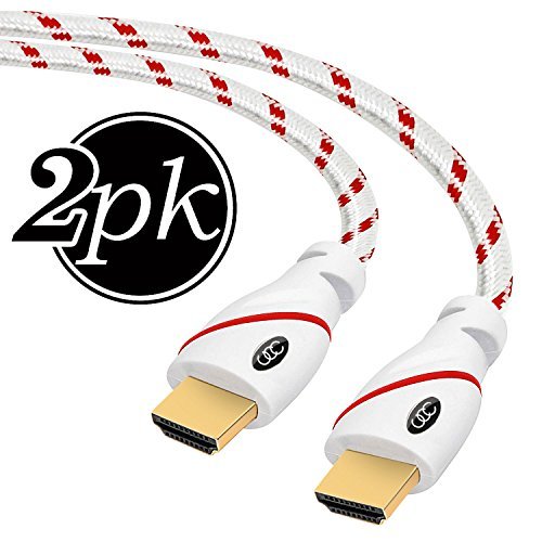 HDMI Cable - 6 Feet (Latest Standard) (1.8m) 4K Resolution (2-Pack) High Speed HDMI Cable (2.0b) Supports Ethernet, Ultra HD, HDR Video, Bandwidth 18Gbps, Audio Return Channel, 6ft, Braided Nylon Cord