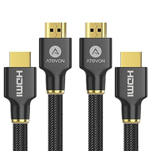 HDMI Cable 6ft (2-Pack) - Atevon High Speed HDMI 2.0 Cable 18Gbps [Supports 4K HDR, 3D, 2160P, 1080P, Ethernet] - 28AWG Braided HDMI Cord - Audio Return for TV, Monitor, Blu-ray Player, HDMI Switcher