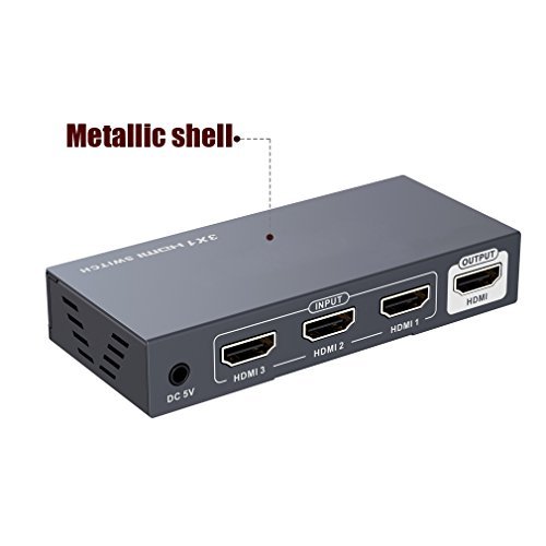 HDMI Switch 3x1 3 Port Splitter Supports 4K Full HD1080p 3D with IR Remote metallic shell (1 pack)