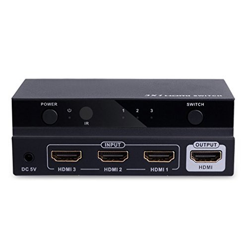 HDMI Switch 3x1 3 Port Splitter Supports 4K Full HD1080p 3D with IR Remote metallic shell (1 pack)