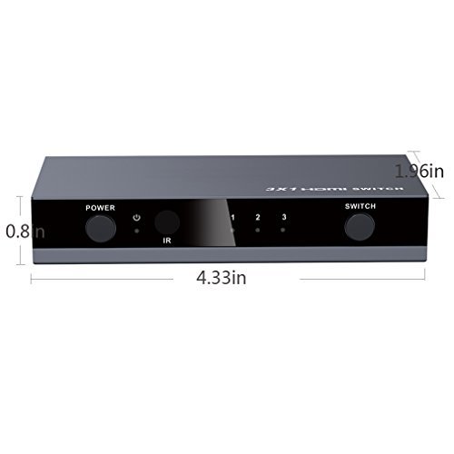 HDMI Switch 3x1 3 Port Splitter Supports 4K Full HD1080p 3D with IR Remote metallic shell (1 pack)