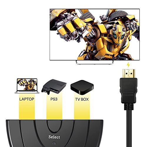 HDMI Switch splitter 3 in 1 out ports with High Speed Pigtail Cable Supports 1080P&3D, HD Audio