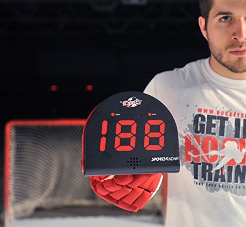 HOCKEYSHOT Puck and Ball Speed Radar Hockey Training Aids Large red 2 1/8" 3 digit LED display Speed range 3 mph to 150 mph.