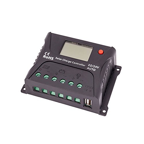 HQST 10 Amp PWM Solar Panel Regulator Charge Controller with LCD Display and USB Port