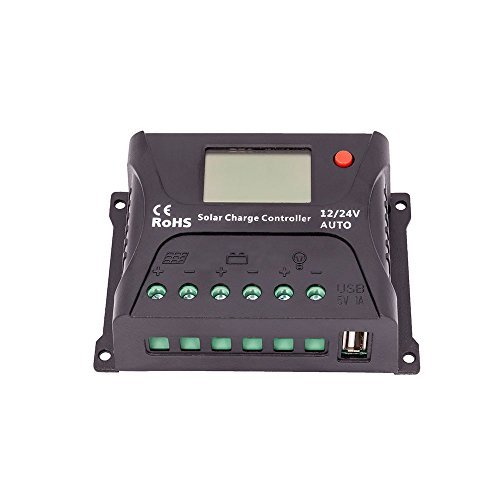 HQST 10 Amp PWM Solar Panel Regulator Charge Controller with LCD Display and USB Port