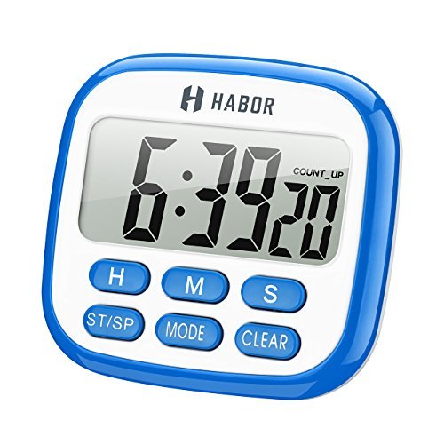 Habor Digital Kitchen Timer Clock Cooking Timer Multifunction with Big Digits, Loud Alarm, Magnetic Backing Stand, and Memory for Cooking Baking Exercise-Blue/White