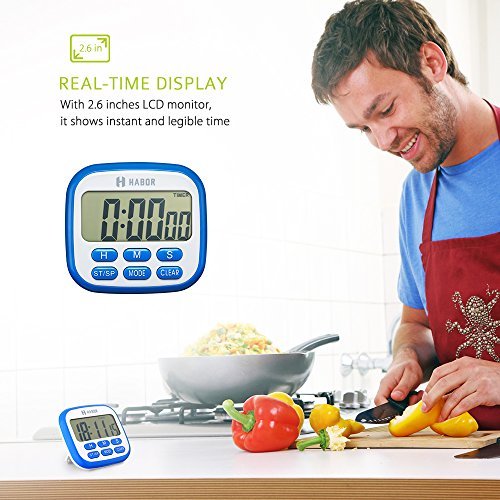 Habor Digital Kitchen Timer Clock Cooking Timer Multifunction with Big Digits, Loud Alarm, Magnetic Backing Stand, and Memory for Cooking Baking Exercise-Blue/White