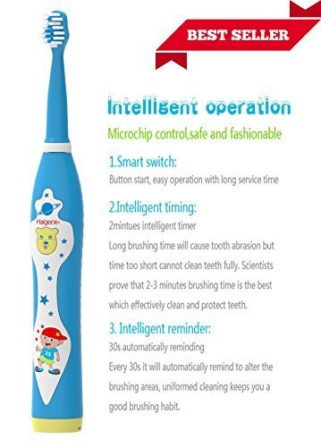 Haigerx Kids Electric Toothbrush - Sonicare - Rechargeable - Music - Timer (Blue) 