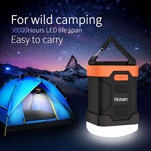 Hcman Rechargeable Led Camping Lantern,Power Bank with 10000mAh,Outdoor Portable Led Camping Lamp 200 Lumes,Waterproof IP65