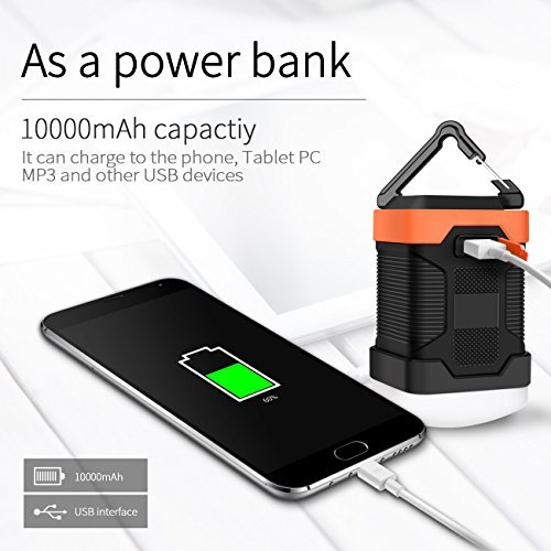 Hcman Rechargeable Led Camping Lantern,Power Bank with 10000mAh,Outdoor Portable Led Camping Lamp 200 Lumes,Waterproof IP65