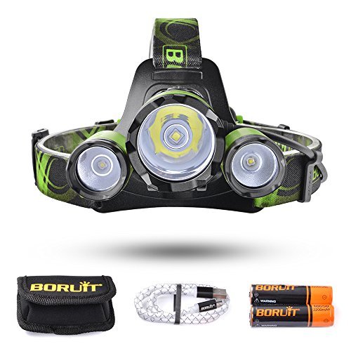 Headlamp , Sunix LED Flashlight 6000lm , 1 CREE-XML-L2, 2 CREE-XPE White LED , 4 Lightging Modes with 2 PCS Rechargeable Batteries, USB Cable , Perfect for Running, Walking, Camping, Reading, Hiking