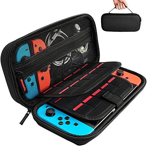 Hestia Goods Carrying Case for Nintendo Switch with 20 Game Cartridges, Protective Hard Shell Travel Carrying Case Pouch for Nintendo Switch Console & Accessories, Black