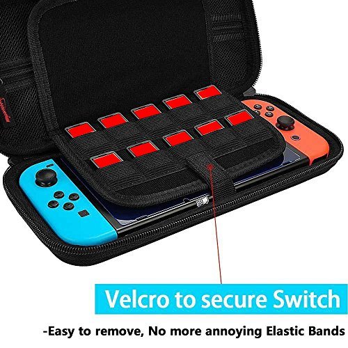 Hestia Goods Carrying Case for Nintendo Switch with 20 Game Cartridges, Protective Hard Shell Travel Carrying Case Pouch for Nintendo Switch Console & Accessories, Black