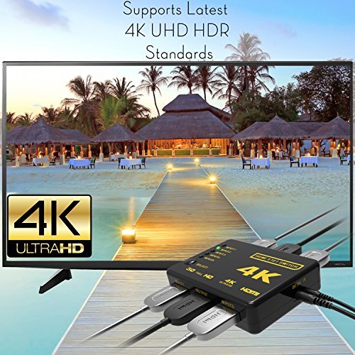 Hhusali Intelligent 5-Port HDMI Switch, Supports 4K, Full HD1080p, 3D with IR Remote (Black-5Port)