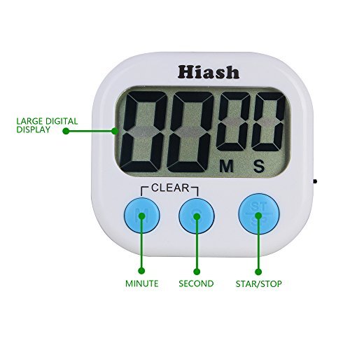 Hiash78 Upgraded Digital Kitchen Timer Big Digital LED Display Volume Adjustable Back Strong Magnetic Automatic Shutdown, White