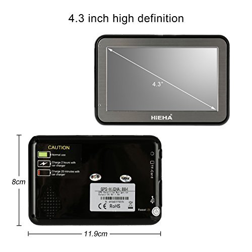 Hieha 4.3 inch Car Truck GPS Navigation System Navigator 128MB 8GB Touch Screen with Free Maps Update