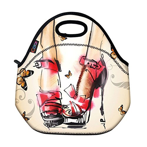 High-Heel Butterfly Thermal Neoprene Waterproof Kids Insulated Lunch Portable Carry Tote Picnic Storage Bag Lunch box Food Bag Gourmet Handbag Cooler warm Pouch Tote bag For School work Office FLB-011