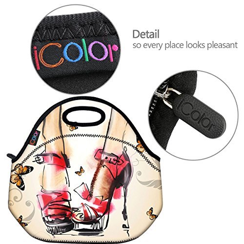 High-Heel Butterfly Thermal Neoprene Waterproof Kids Insulated Lunch Portable Carry Tote Picnic Storage Bag Lunch box Food Bag Gourmet Handbag Cooler warm Pouch Tote bag For School work Office FLB-011