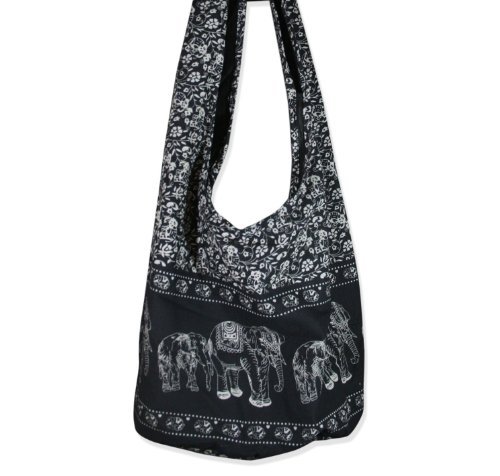 Hippie Elephant Sling Crossbody Bag Purse Thai Top Zip Handmade New Color Black S11