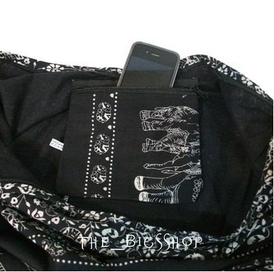 Hippie Elephant Sling Crossbody Bag Shoulder Bag Purse Thai Top Zip Handmade New Color Black