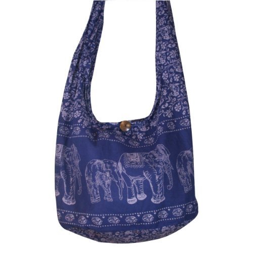 Hippie Elephant Sling Crossbody Bag Shoulder Bag Purse Thai Top Zip Handmade New Color : Blue