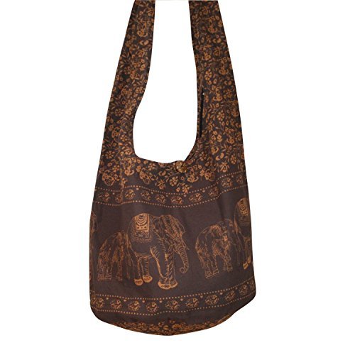 Hippie Elephant Sling Crossbody Bag Shoulder Bag Purse Thai Top Zip Handmade New Color : Dark Brown 