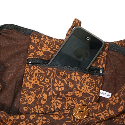 Hippie Elephant Sling Crossbody Bag Shoulder Bag Purse Thai Top Zip Handmade New Color : Dark Brown 