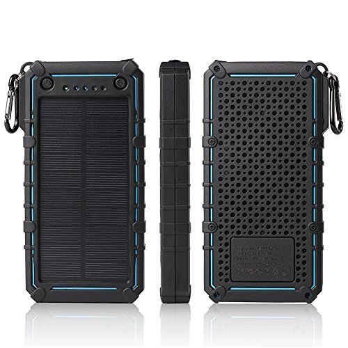 Hiwill Solar Charger 12000mah, Waterproof IP67 Portable Solar Phone Charger, Dual USB Solar Power Bank Input 2.0A MAX External Battery Charger with 2 LED Flashlight for Outdoors-with SoS Modes