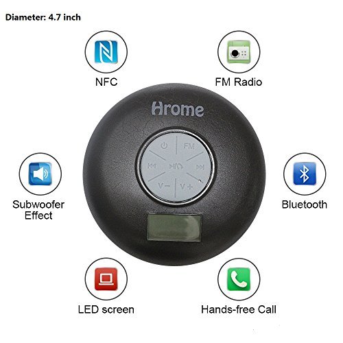 Hrome Bluetooth Shower Speaker IPX7 Waterproof Bathroom Speakers with FM Radio,NFC,LCD Display,Clock, Cool Cracking Backlit,Strong Adhesion Suction Cup Hands-free Calls