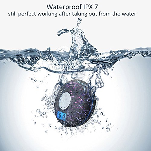 Hrome Bluetooth Shower Speaker IPX7 Waterproof Bathroom Speakers with FM Radio,NFC,LCD Display,Clock, Cool Cracking Backlit,Strong Adhesion Suction Cup Hands-free Calls