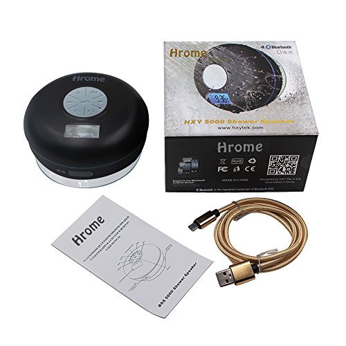 Hrome Bluetooth Shower Speaker IPX7 Waterproof Bathroom Speakers with FM Radio,NFC,LCD Display,Clock, Cool Cracking Backlit,Strong Adhesion Suction Cup Hands-free Calls