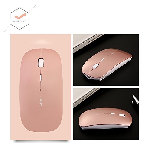 Huluwa Mouse Portable Mobile Mouse Ultrathin Wireless Mouse With USB Receiver, Noiseless Built-in-Battery Rechargeable, Rose Gold