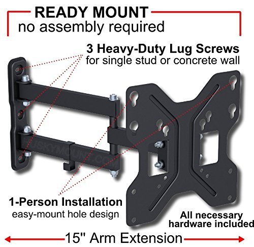 Husky Mount Full Motion TV Wall Mount Bracket Heavy Duty Articulating Tilt Swivel. Fits Most 32 Inch Flat Screen and other LED LCD with Max VESA 200X200.8"x8",8x6,8x4 or 4x4. Corner Friendly Max 66Lbs