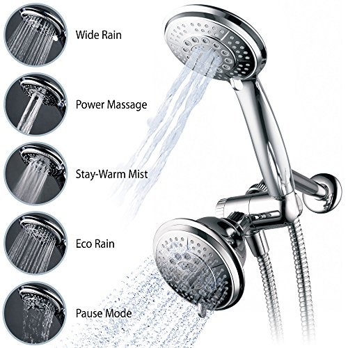 Hydroluxe Full-Chrome 24 Function Ultra-Luxury 3-way 2 in 1 Shower-Head /Handheld-Shower Combo