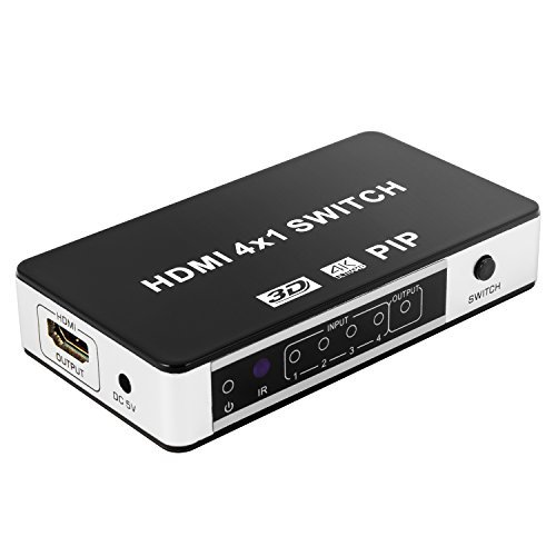 IBIT HDMI Switch 4 Port 4x1 Selector Auto Switcher Support PIP 4K@30Hz,4Kx2K,1080P, 3D with Wireless Remote Control and Power Adapter