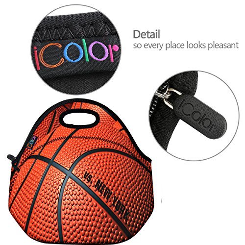 ICOLOR Basketball Insulated Neoprene Lunch Bag Tote Handbag lunchbox Food Container Gourmet Tote Cooler warm Pouch For School work Office