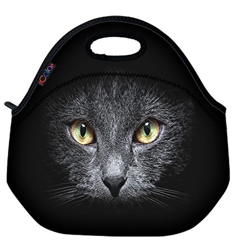 ICOLOR Black Cat Soft Insulated Lunch box Food Bag Neoprene Gourmet Handbag lunchbox Cooler warm Pouch Tote bag For School work LB-082