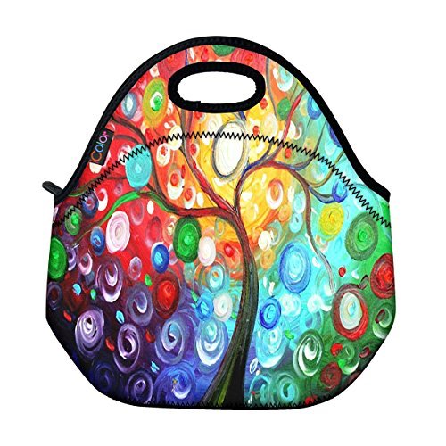 ICOLOR Colorful Tree Insulated Neoprene Lunch Bag Tote Handbag lunchbox Food Container Gourmet Tote Cooler warm Pouch For School work Office