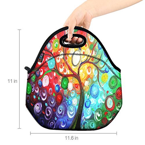 ICOLOR Colorful Tree Insulated Neoprene Lunch Bag Tote Handbag lunchbox Food Container Gourmet Tote Cooler warm Pouch For School work Office