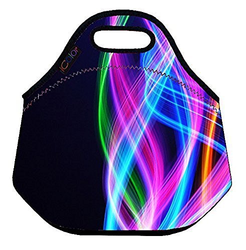 ICOLOR Colorful fancy Insulated Neoprene Lunch Bag Tote Handbag lunchbox Food Container Gourmet Tote Cooler warm Pouch For School work Office