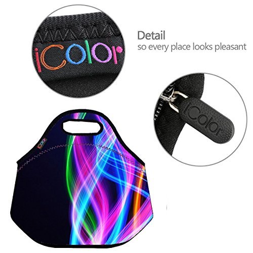 ICOLOR Colorful fancy Insulated Neoprene Lunch Bag Tote Handbag lunchbox Food Container Gourmet Tote Cooler warm Pouch For School work Office