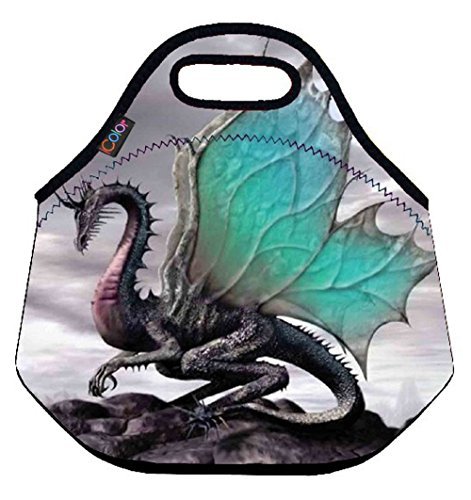 ICOLOR Cool Dragon Insulated Neoprene Lunch Bag Tote Handbag lunchbox Food Container Gourmet Tote Cooler warm Pouch For School work Office