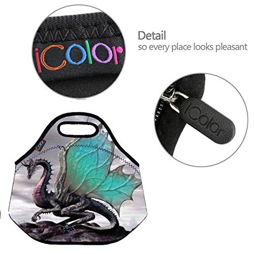 ICOLOR Cool Dragon Insulated Neoprene Lunch Bag Tote Handbag lunchbox Food Container Gourmet Tote Cooler warm Pouch For School work Office