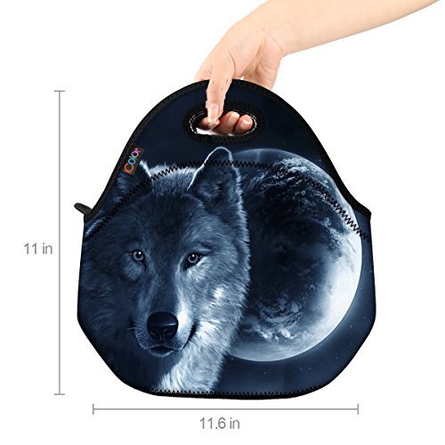 ICOLOR Cool Wolf Boys Insulated Neoprene Lunch Bag Tote Handbag lunchbox Food Container Gourmet Tote Cooler warm Pouch For School work Office