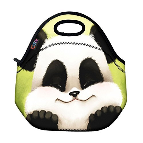 ICOLOR Cute Panda Boys Girls Insulated Neoprene Lunch Bag Tote Handbag lunchbox Food Container Gourmet Tote Cooler warm Pouch For School work Office