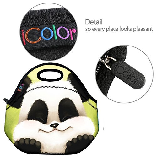 ICOLOR Cute Panda Boys Girls Insulated Neoprene Lunch Bag Tote Handbag lunchbox Food Container Gourmet Tote Cooler warm Pouch For School work Office