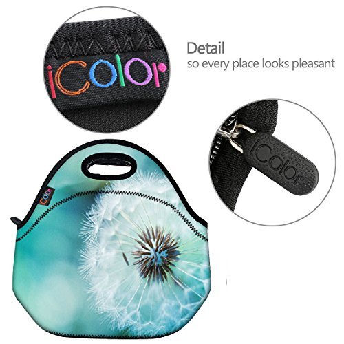 ICOLOR Dandelion Insulated Neoprene Lunch Bag Tote Handbag lunchbox Food Container Gourmet Tote Cooler warm Pouch For School work Office