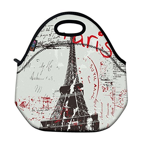 ICOLOR Eiffel Tower Insulated Neoprene Lunch Bag Tote Handbag lunchbox Food Container Gourmet Tote Cooler warm Pouch For School work Office