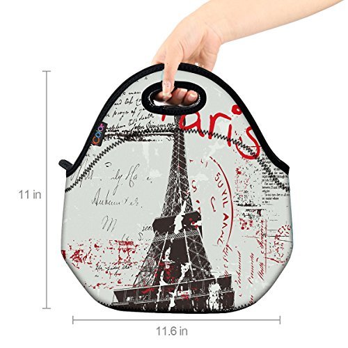 ICOLOR Eiffel Tower Insulated Neoprene Lunch Bag Tote Handbag lunchbox Food Container Gourmet Tote Cooler warm Pouch For School work Office