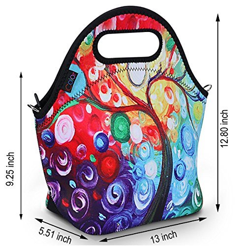 ICOLOR Insulated Neoprene Lunch Bag - Removable Shoulder Strap - Large Size Reusable Thermal Thick Lunch Tote Bags For Women,Teens,Girls,Kids,Baby,Adults-Lunch Boxes For Outdoors,Work, Office, School